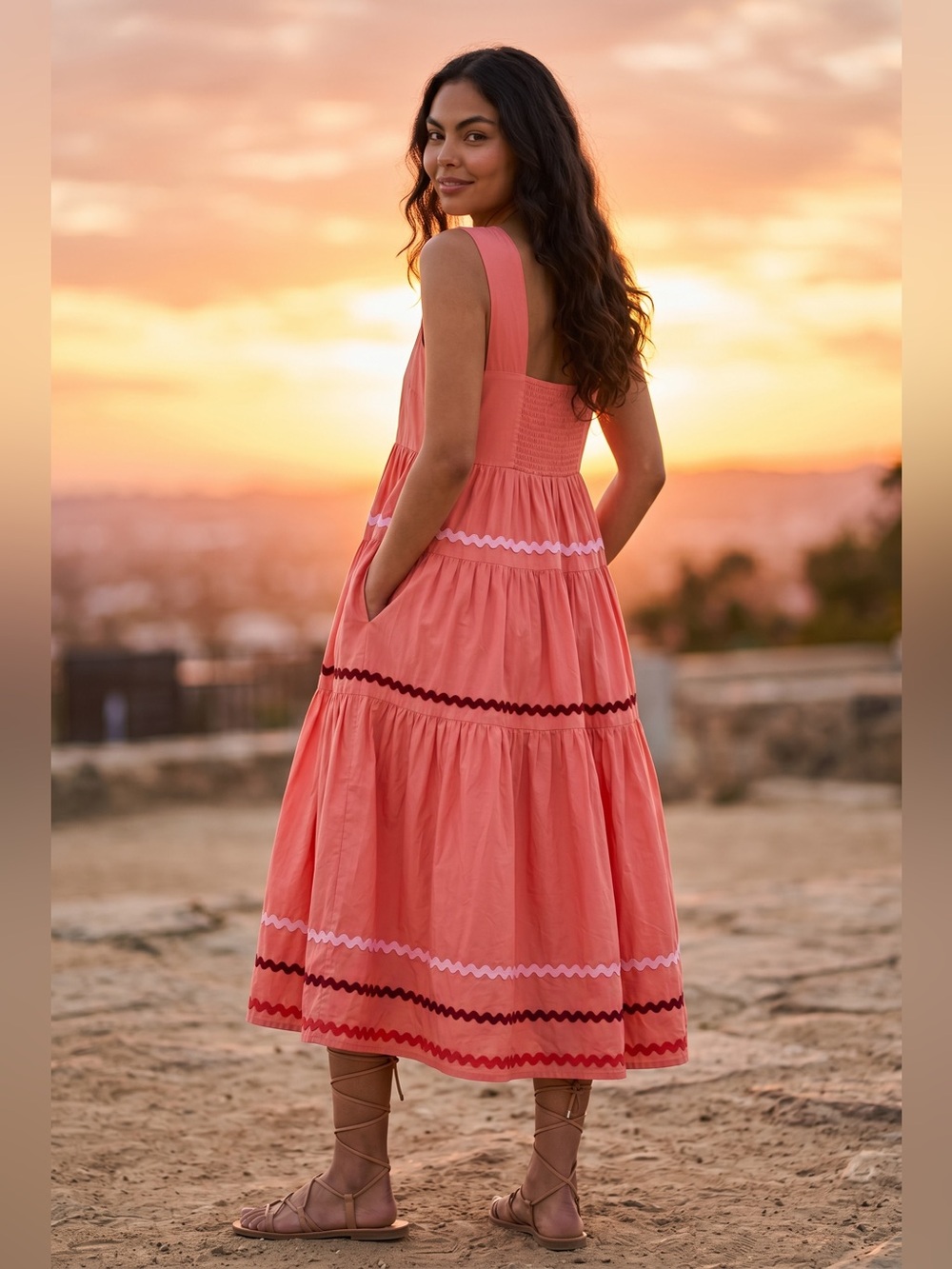 Anthropologie The Helena Square-Neck Tiered & Ribboned Midi Dress - Picture 11 of 17